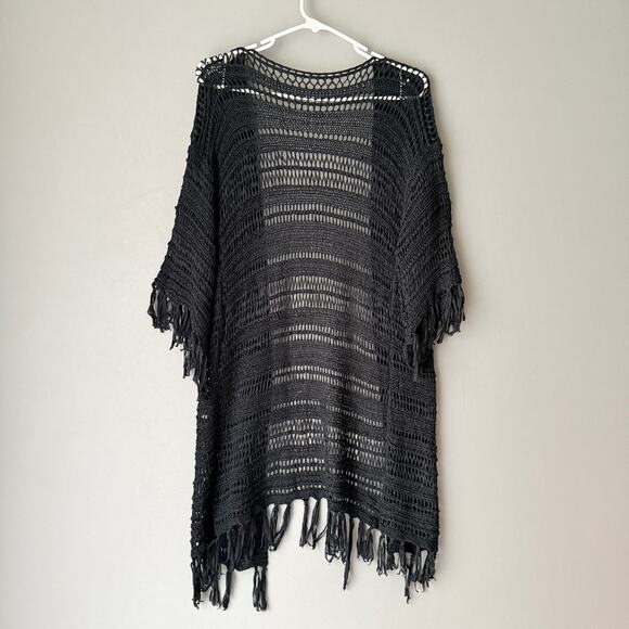 Boho sz One size black open cardigan knit cover up - Picture 5 of 7